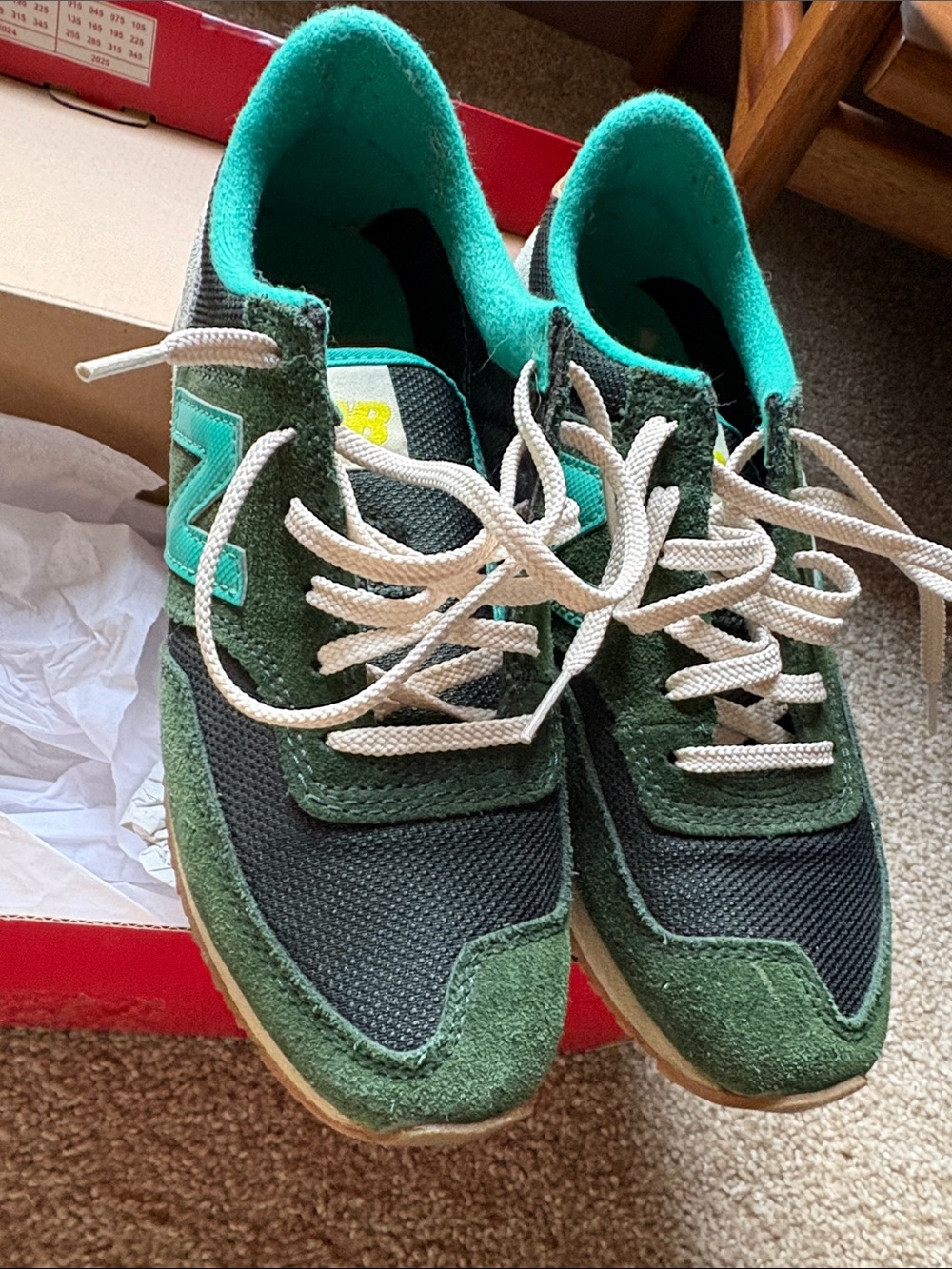 New Balance Women's Dark Green Suede & Teal Accent Sneakers - Picture 4 of 7